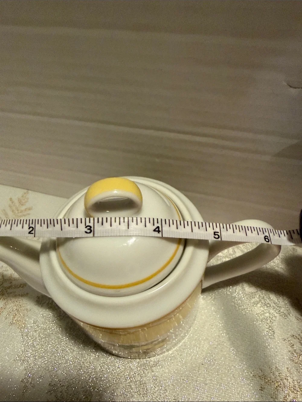 Porcelain Teapot with Yellow Band and Fruit Floral Motif